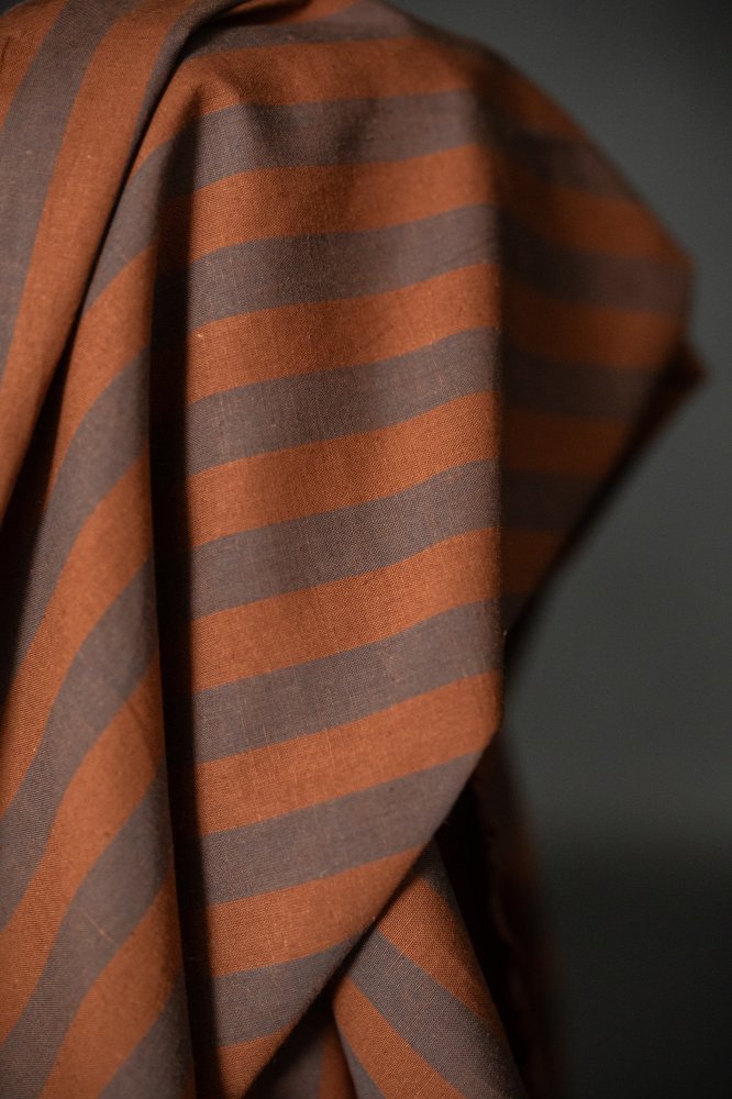 Brown Cotton Linen Stripe Fabric