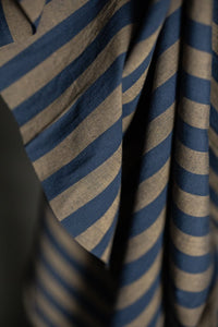 Blue Green Cotton Linen Stripe