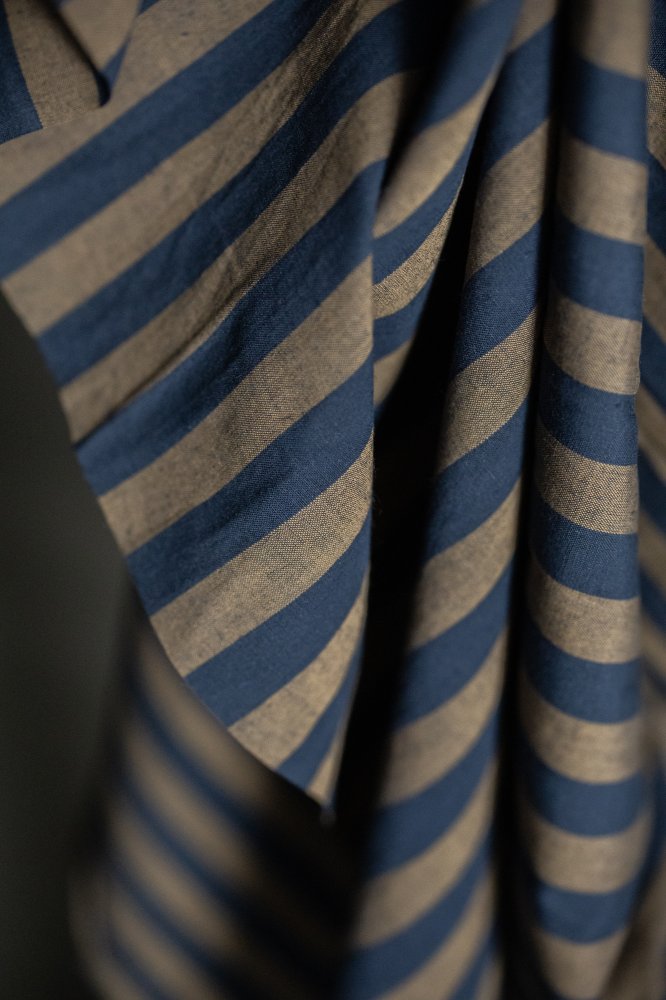 Blue Green Cotton Linen Stripe