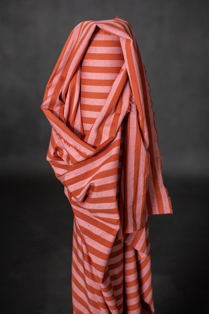 Red Pink Cotton Linen Stripe