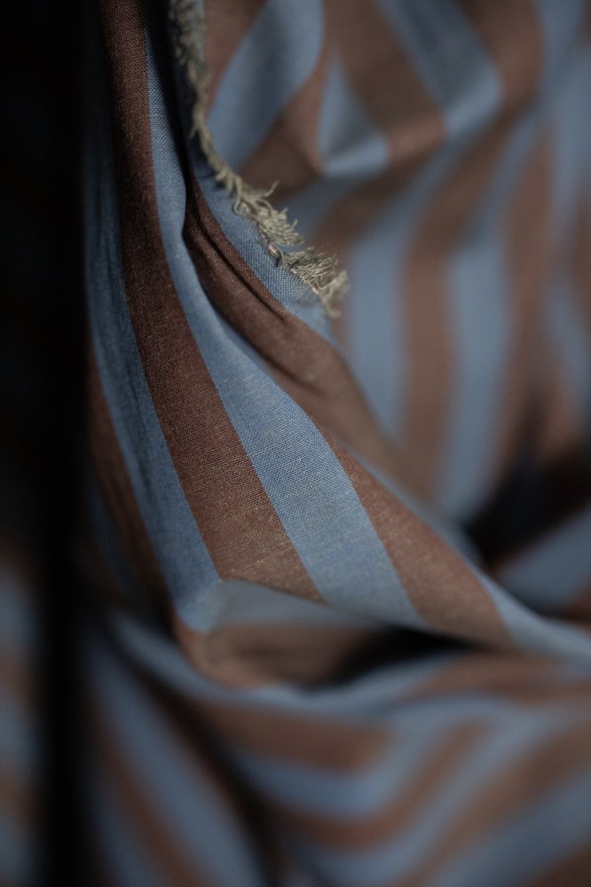 Blue Brown Cotton Linen Stripe