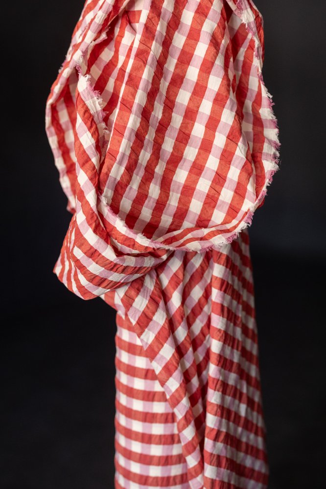 pink red gingham seersucker cotton