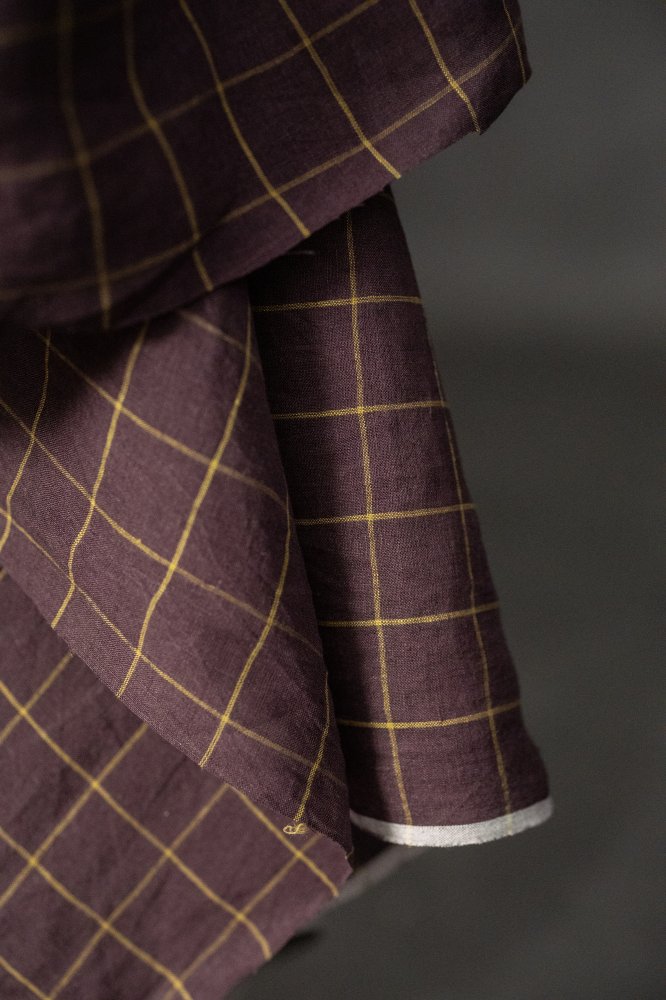 purple check handwoven linen