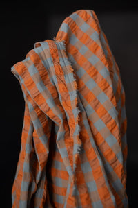 orange blue cotton gingham seersucker