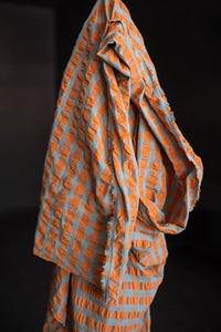 orange blue cotton gingham seersucker