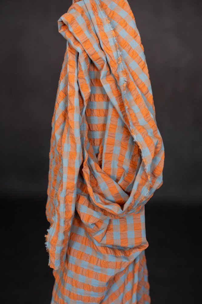 orange blue cotton gingham seersucker