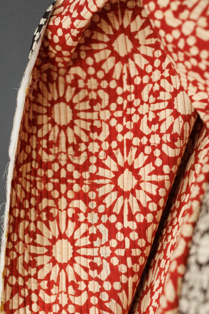 Quilted Indian Cotton - Black/Red Papercut