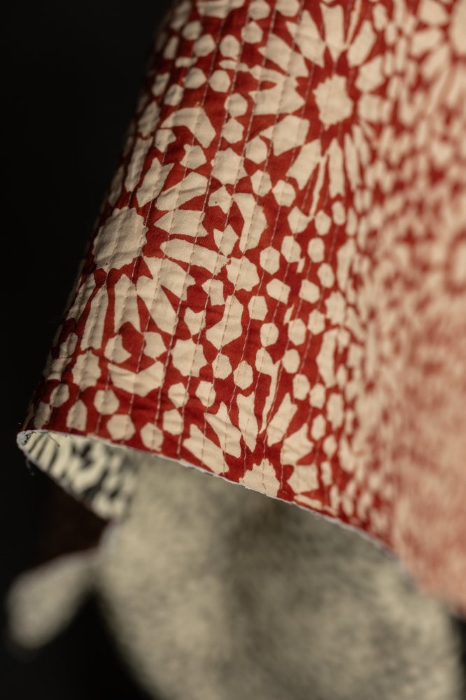 quilted red black block print fabric 