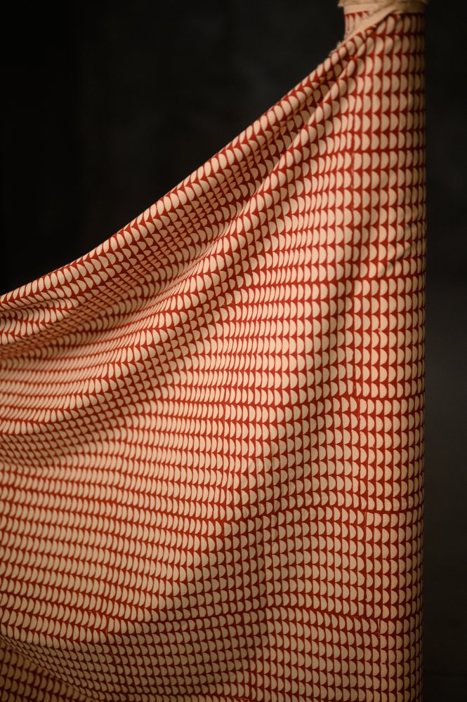 Indian Block Print Cotton - Red Semi Circle