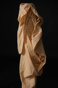 orange and ecru stripe handloom cotton fabric