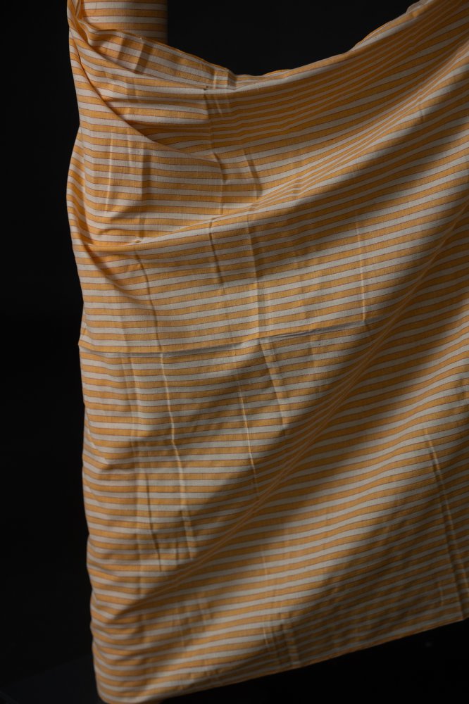 orange and ecru stripe handloom cotton fabric