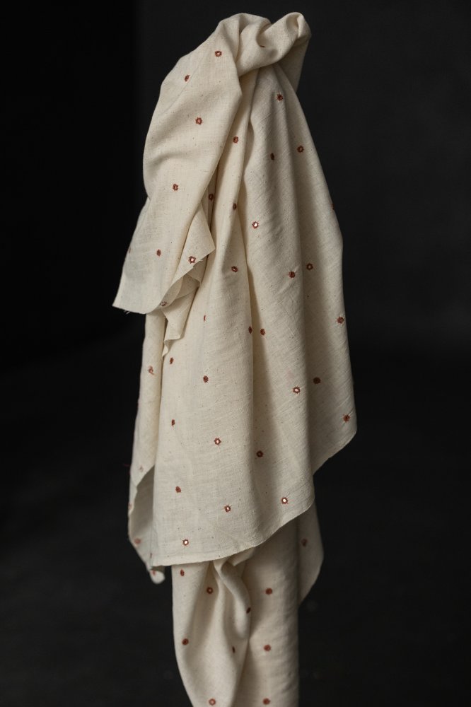 handwoven white mirror fabric