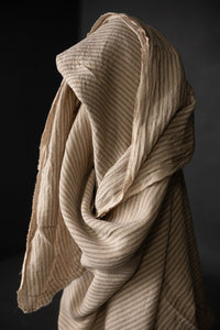sand and grey stripe extra wide laundered linen fabric