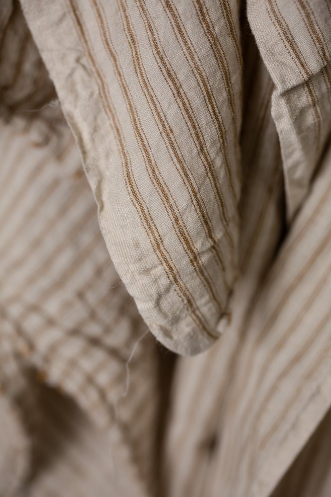 warm sand extra wide laundered linen stripe fabric