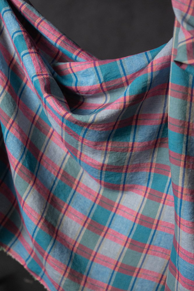 Berry check european laundered linen fabric