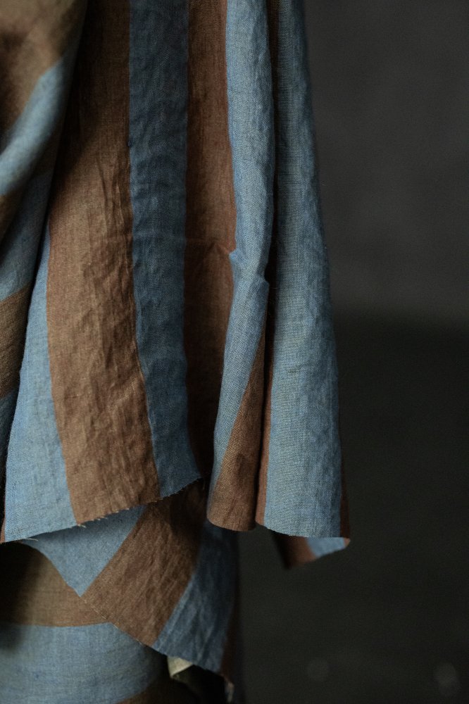 blue brown stripe linen fabric 