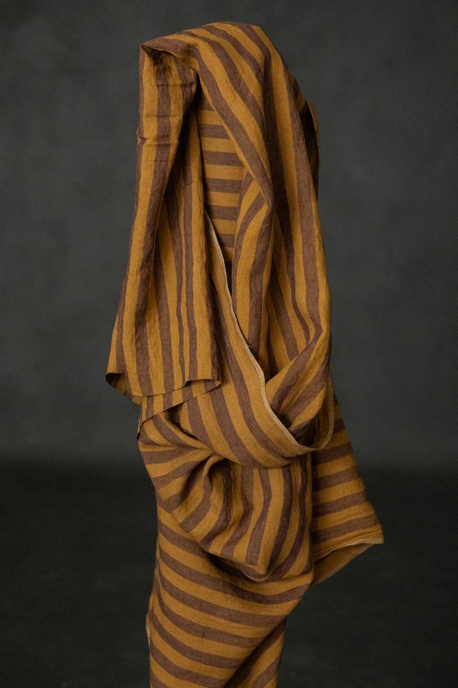 brown mustard stripe linen fabric 