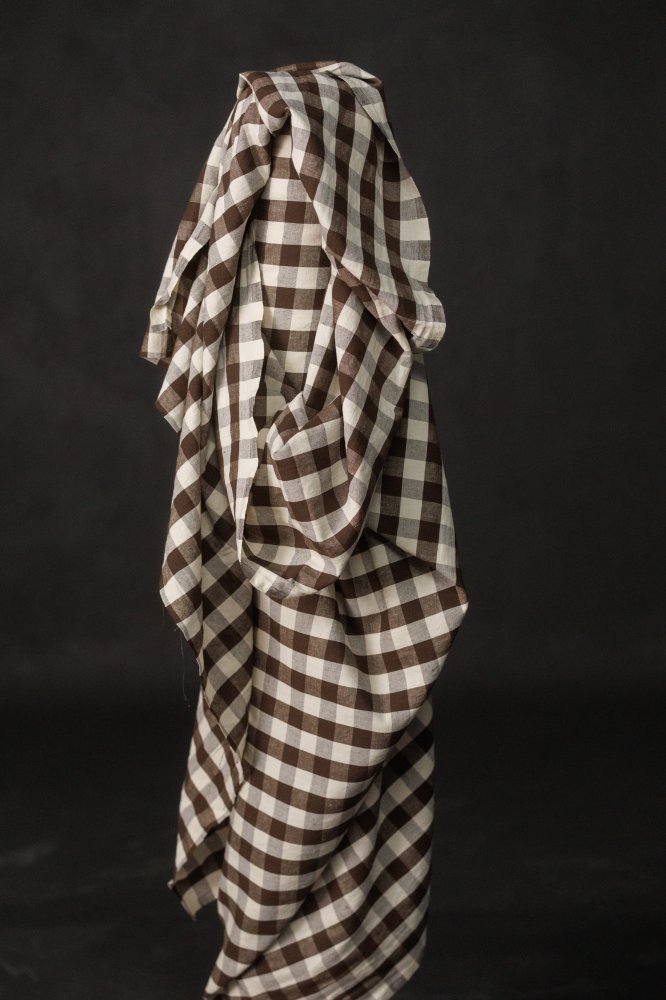 European Laundered Linen/Cotton Gingham - Bitter Cocoa Garden Party
