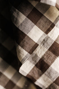 European Laundered Linen/Cotton Gingham - Bitter Cocoa Garden Party