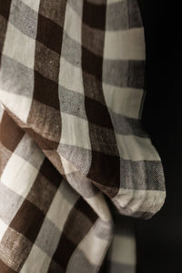 European Laundered Linen/Cotton Gingham - Bitter Cocoa Garden Party