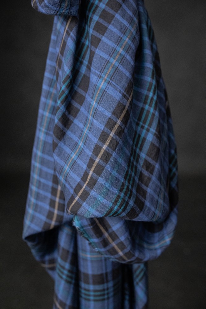 blue check linen fabric