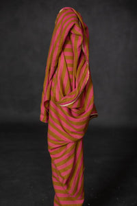 pink ochre stripy fabric