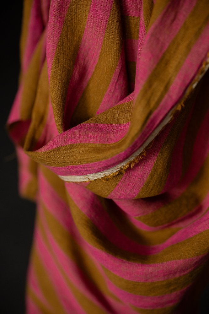 pink ochre stripy fabric