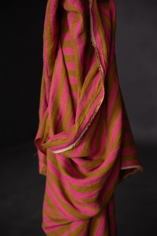 pink ochre stripy fabric