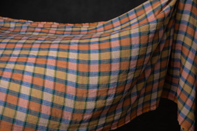 blue pink checked linen