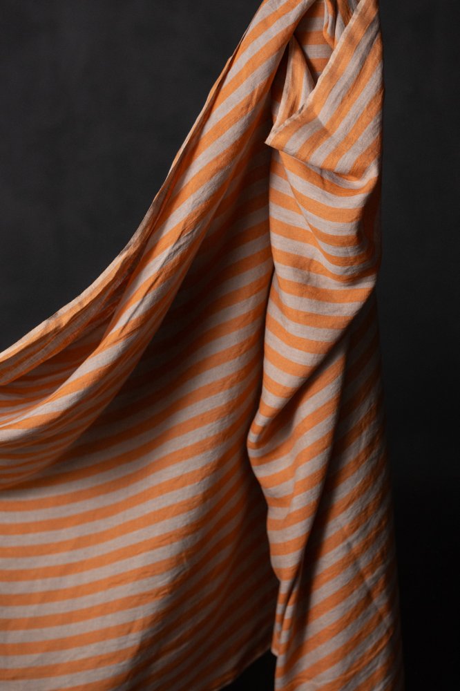 orange and natural wide stripe linen fabric