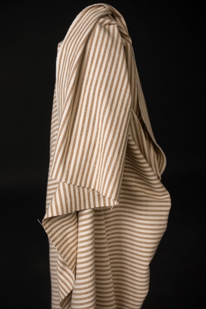 brown and white striped recycled cotton upholstery fabric