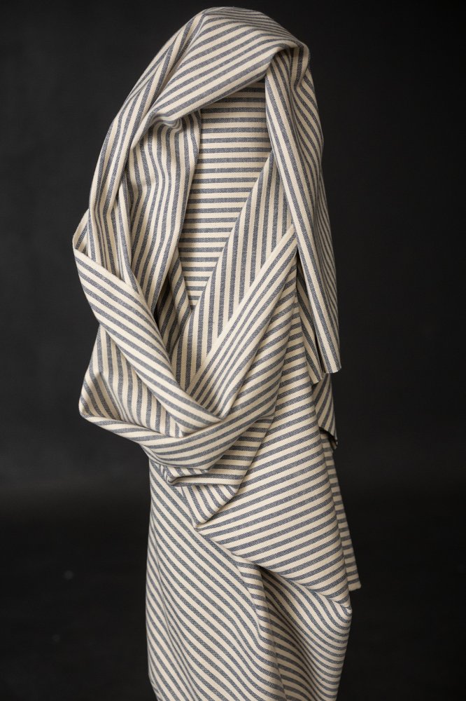 blue and white striped recycled cotton upholstery fabric