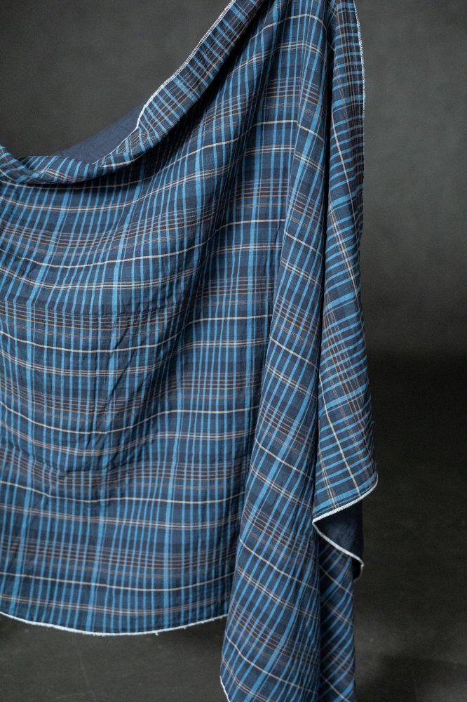 blue check quilted jacquard fabric