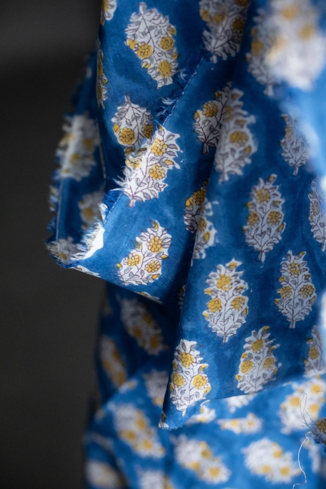 Remnant (Indian Block Print Cotton Sapphire Blossom)