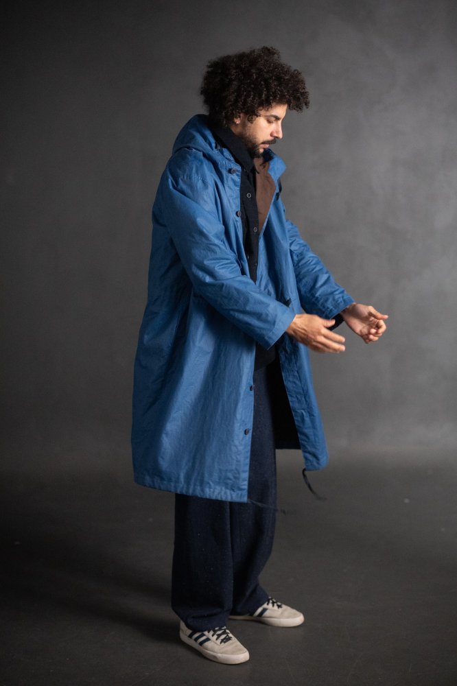 Blue ripstop parka jacket with hood