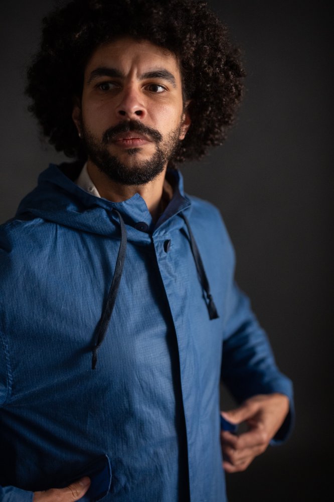 Blue ripstop parka jacket with hood