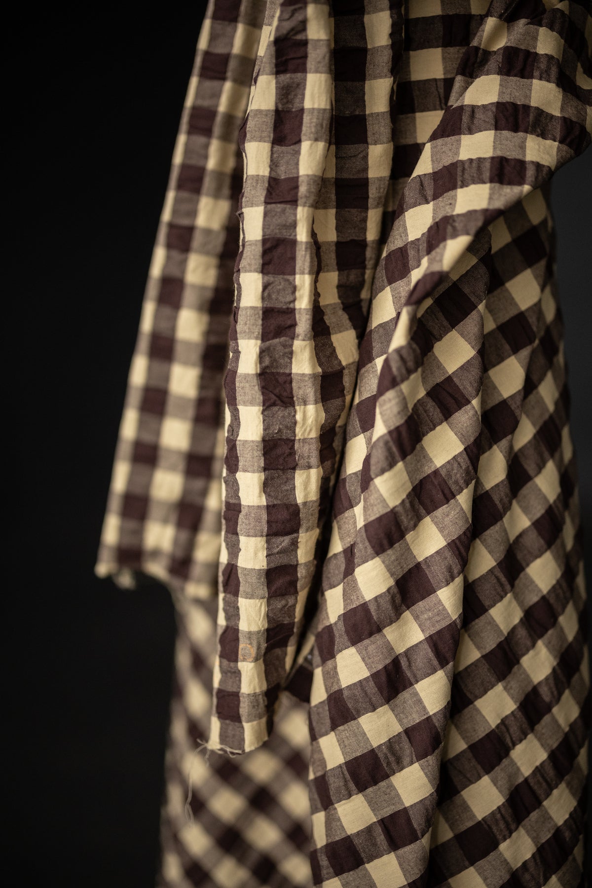 Organic Cotton Gingham Seersucker - Cocoa Wafer